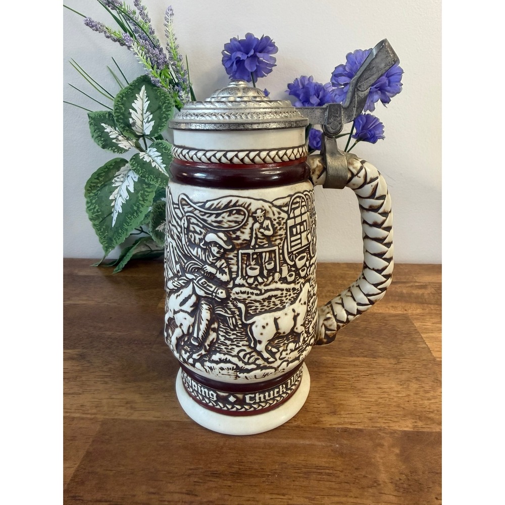 Vintage Avon Western Heritage Beer Stein Ceramarte Brazil Stage Coach 1981 Retro